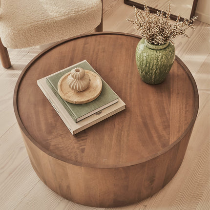 Argun Round Coffee Table Modern Minimal Contemporary Coastal Inspired Designer Center Table Custom Finish Drum Table for Relaxed Seating Area
