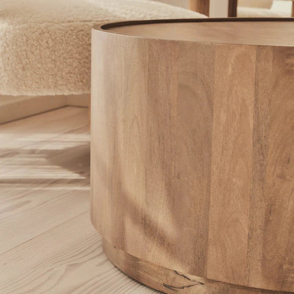Argun Round Coffee Table Modern Minimal Contemporary Coastal Inspired Designer Center Table Custom Finish Drum Table for Relaxed Seating Area