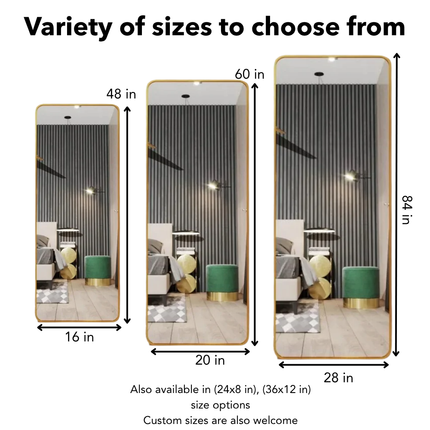 Elegant Quad Marvel Curved Rectangle Full Length Large Standing Mirror for Bedroom