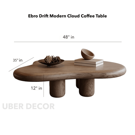 Ebro Drift Modern Cloud Coffee Table Dark Walnut Veneer Top Organic Contour with Four Solid Wood Legs for Living Rooms and Tea Corners - Uber Decor