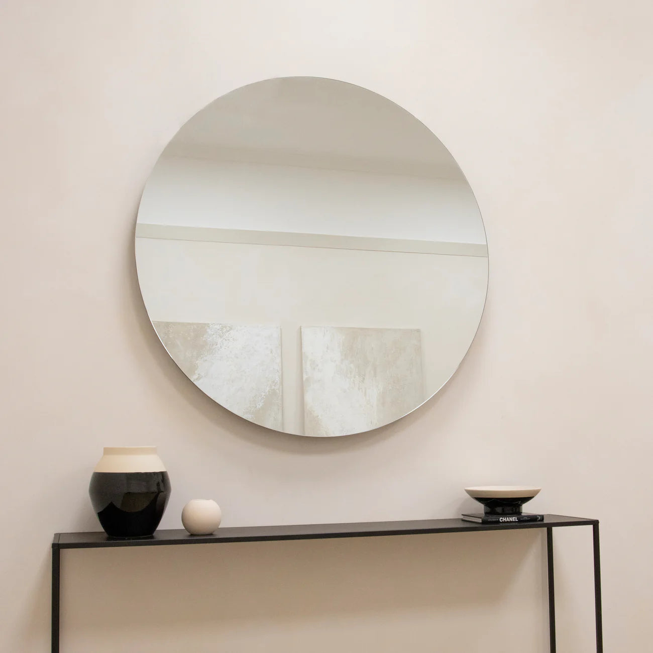 SphereBliss Round Frameless Mirror for Console Table, Powder Room or Vanity