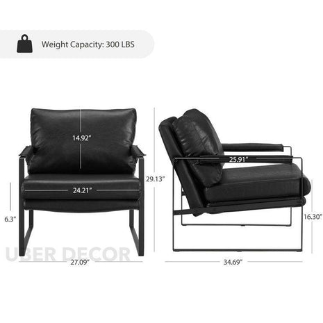 Arlise- Mid Century Modern Leather Upholstered Accent Armchair for Lounge Room, Office or Home - Uber Decor