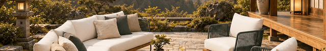 Evergreen Bay Teak Rope Outdoor Sofa Set, Garden Patio Conversation Lounge Set, Scandinavian Boho Terrace Poolside Seating