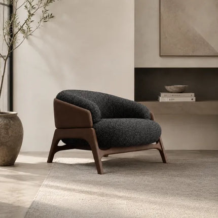Lotus Nest Accent Chair Japandi Minimalist Scandinavian Solid Wood Legs Fixed Base Living Room Chair and Bedroom Chair