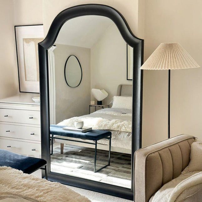 Violet Arched Black Wood Wall Mirror – Elegant Full-Length Mirror for Bedroom & Living Room