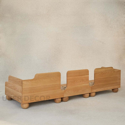 Medford 3-Seater Sculptural Sofa Modern Wooden Base Couch with Oversized Sphere Legs