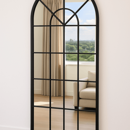 French Arch Oversized Window Style Mirror - Full-Length Arched Metal Frame Mirror