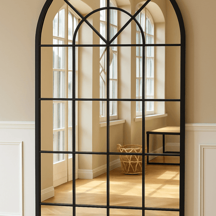 French Arch Oversized Window Style Mirror - Full-Length Arched Metal Frame Mirror
