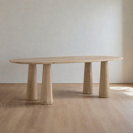 Lynne Haven Oval 6 Seater Dining Table Scandinavian Japandi Design Natural Oak Finish Sculptural Tapered Legs Ideal for Dining Room - Uber Decor