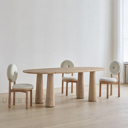 Lynne Haven Oval 6 Seater Dining Table Scandinavian Japandi Design Natural Oak Finish Sculptural Tapered Legs Ideal for Dining Room - Uber Decor