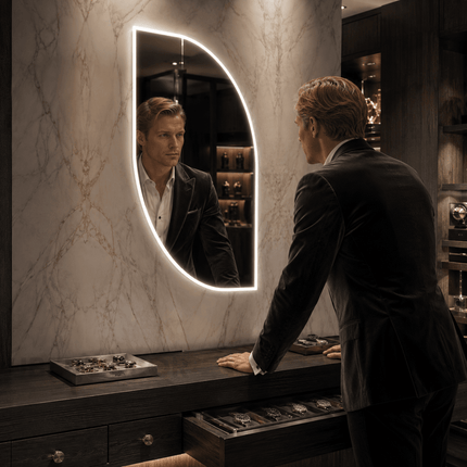 Alina Asymmetrical LED Mirror – Frameless Wall Hanging Mirror with Front or Back Lit for Vanity & Bathroom
