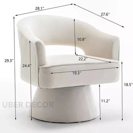 Ravelle- Modern U-Back Leather Accent Chair with Upholstered Round 360 Revolving Swivel Barrel Armchair for Living Room