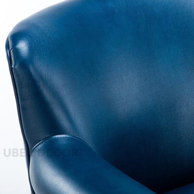 Averra Accent Chair- Traditional Faux Leather Barrel Style Embellished Armchair with Wooden Legs - Uber Decor