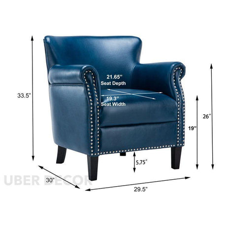 Averra Accent Chair- Traditional Faux Leather Barrel Style Embellished Armchair with Wooden Legs - Uber Decor