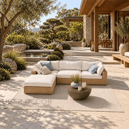 Garden Aura Rattan Wicker Sectional Outdoor Sofa Set, Patio Conversation Chaise Lounge, Poolside Garden Terrace Porch Backyard Furniture