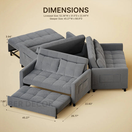Buenos Sleeper Sofa Bed- Small Compact 3 in 1 Sleeper Sofa for Small Living Room or Guest Room - Uber Decor