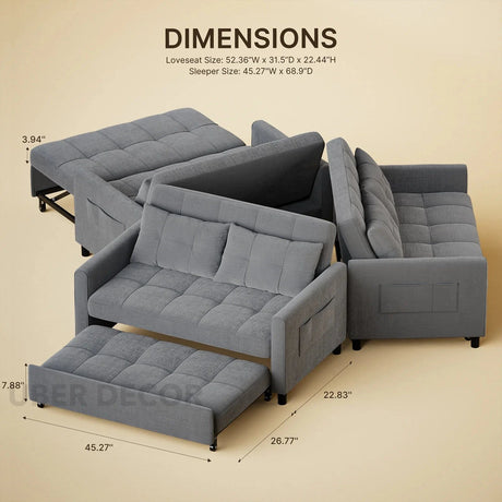 Buenos Sleeper Sofa Bed- Small Compact 3 in 1 Sleeper Sofa for Small Living Room or Guest Room - Uber Decor