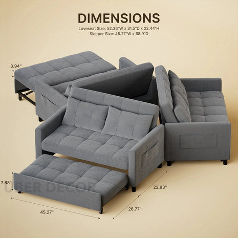 Buenos Sleeper Sofa Bed- Small Compact 3 in 1 Sleeper Sofa for Small Living Room or Guest Room - Uber Decor