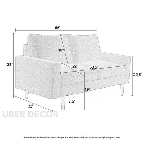 Rikka 57" Square Arm 2-Seater Couch – Customisable Compact Sofa for Living Room or Office - Uber Decor