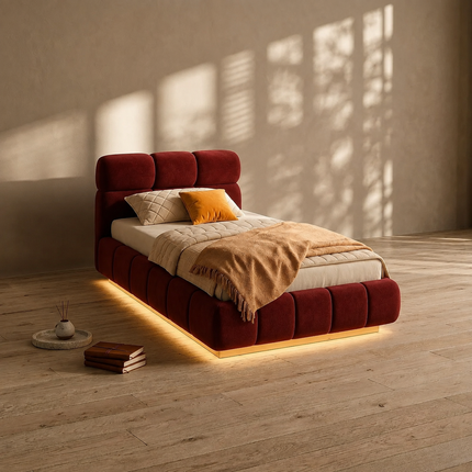 Glowrest LED Bed – Modular Upholstered Frame with Ambient LED Lighting