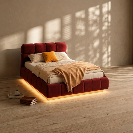 Glowrest LED Bed – Modular Upholstered Frame with Ambient LED Lighting