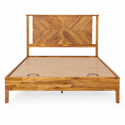 GrainMuse Wood Platform Bed – Chevron Headboard with Natural Character