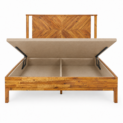 GrainMuse Wood Platform Bed – Chevron Headboard with Natural Character