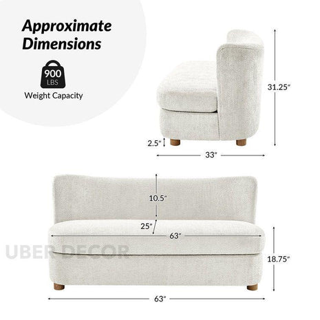 Ayami 63" 2-Seater Curved Couch – Customisable Contemporary Minimalist Sofa for Living Room - Uber Decor