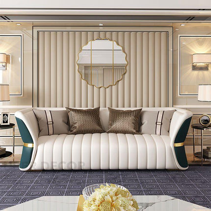 Medan Luxury Modern Sofa Set for Living Room with Golden Accents and Dual Tone Upholstery Customisable Designer Sofa
