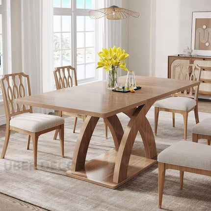 Aurelius Cross Rectangular Dining Table Mid Century Modern Architectural Design Solid Wood Pedestal Base Dining Table for Modern Homes