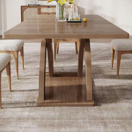 Aurelius Cross Rectangular Dining Table Mid Century Modern Architectural Design Solid Wood Pedestal Base Dining Table for Modern Homes