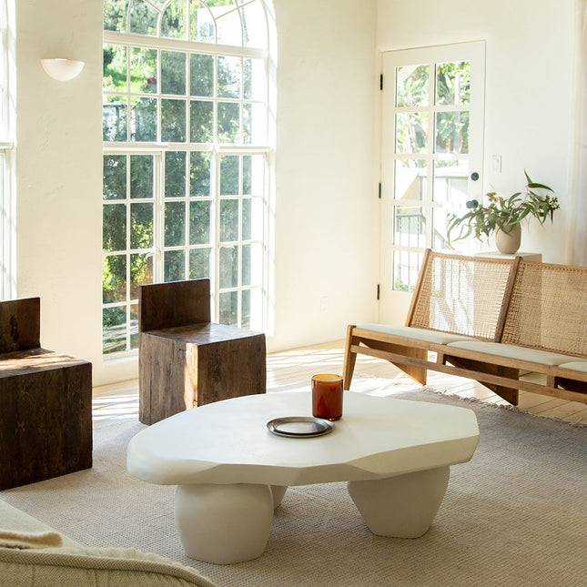 Havel Coffee Table, Sculptural Modern Japandi European Organic Center Table with Matte White Finish for Living Room