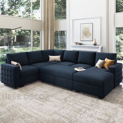Florence Sectional Sleeper Sofa- 6 Seater Convertible Sofa with Pull-Out Bed with Storage for Living Room and Guest Bedroom - Uber Decor