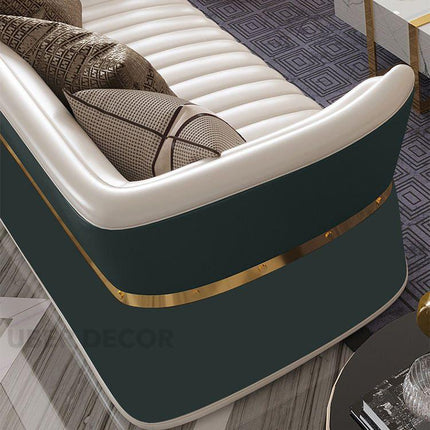 Medan Luxury Modern Sofa Set for Living Room with Golden Accents and Dual Tone Upholstery Customisable Designer Sofa
