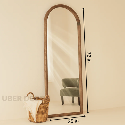 Hazel Arched Teak Wood Floor Mirror – Slim Full-Length Mirror for Bedroom & Entryway