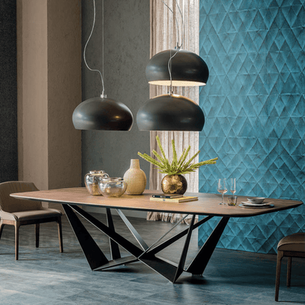 Zavion Rectangular Dining Table Contemporary Architectural Design Marble Tabletop Metal Base for Dining Room, Living Room or Dining Hall