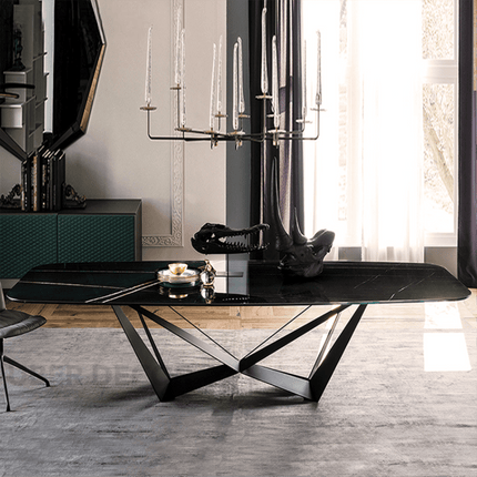Zavion Rectangular Dining Table Contemporary Architectural Design Marble Tabletop Metal Base for Dining Room, Living Room or Dining Hall