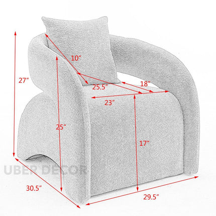 Syrena- Open U-Back Flat Front Curved Boucle Upholstered Accent Armchair with Pillow