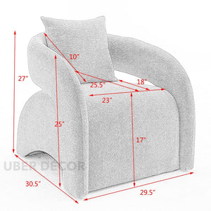 Syrena- Open U-Back Flat Front Curved Boucle Upholstered Accent Armchair with Pillow - Uber Decor