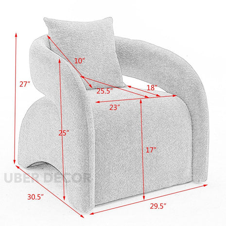 Syrena- Open U-Back Flat Front Curved Boucle Upholstered Accent Armchair with Pillow - Uber Decor