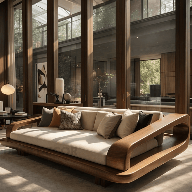 Toronto Luxury Wooden Sofa Sculptural Modern Couch for Living Room