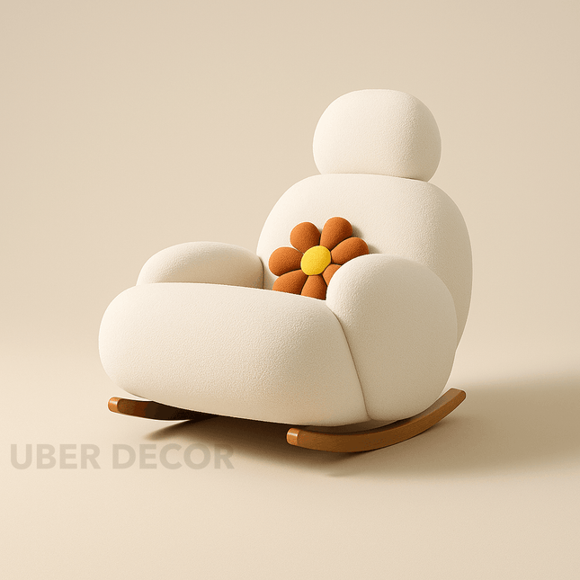 Iraaya Minimalist Plushy Velvet Rocking Cloud Chair with Ottoman for Living Room or Bedroom