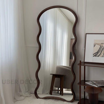 Seraphina Wavy Teak Floor Mirror – Artistic Full-Length Mirror for Bedroom & Living Room