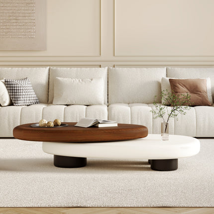 Songhua Contemporary Mid Century Japandi Coffee Table – Organic Two Tone Sculptural Design with Solid Wood Top and Inset Tray – Modern Centerpiece for Living Room