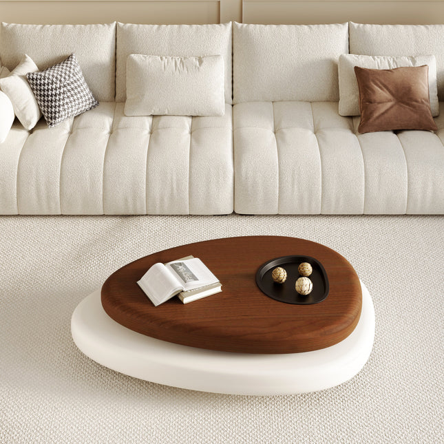 Songhua Contemporary Mid Century Japandi Coffee Table – Organic Two Tone Sculptural Design with Solid Wood Top and Inset Tray – Modern Centerpiece for Living Room