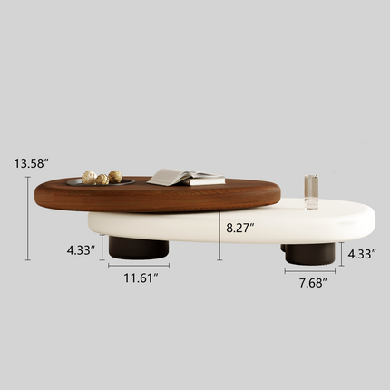 Songhua Contemporary Mid Century Japandi Coffee Table – Organic Two Tone Sculptural Design with Solid Wood Top and Inset Tray – Modern Centerpiece for Living Room