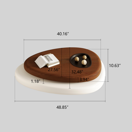 Songhua Contemporary Mid Century Japandi Coffee Table – Organic Two Tone Sculptural Design with Solid Wood Top and Inset Tray – Modern Centerpiece for Living Room