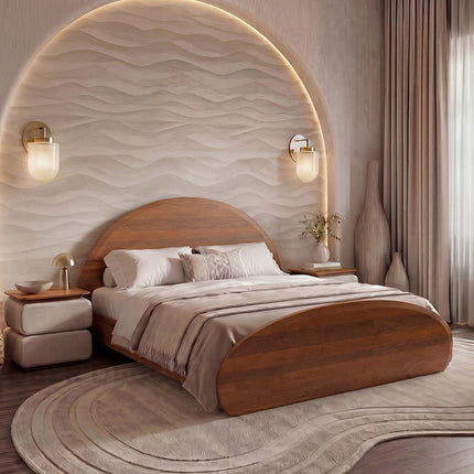 Warm Arc Bed – Curved Wooden Frame Arch-Inspired Minimalist Bed