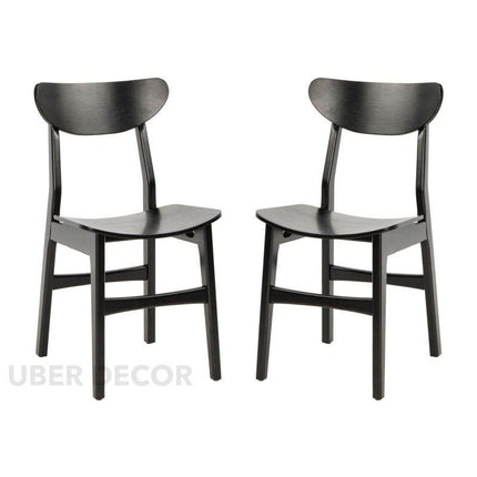Nero Set of 2 Modern Wooden Side Chairs with Curved Backrest and Sleek Matte Finish - Uber Decor