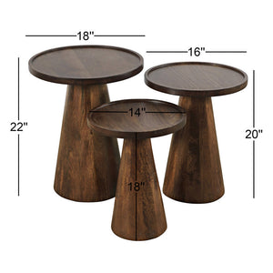 Nordhaven Nesting Trio – Custom Wooden Conical Base Side Tables for Living Room - Uber Decor
